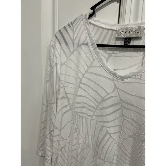 J. Valdi Womens White Leaf Pattern Tunic Top Sz Medium - Picture 4 of 9